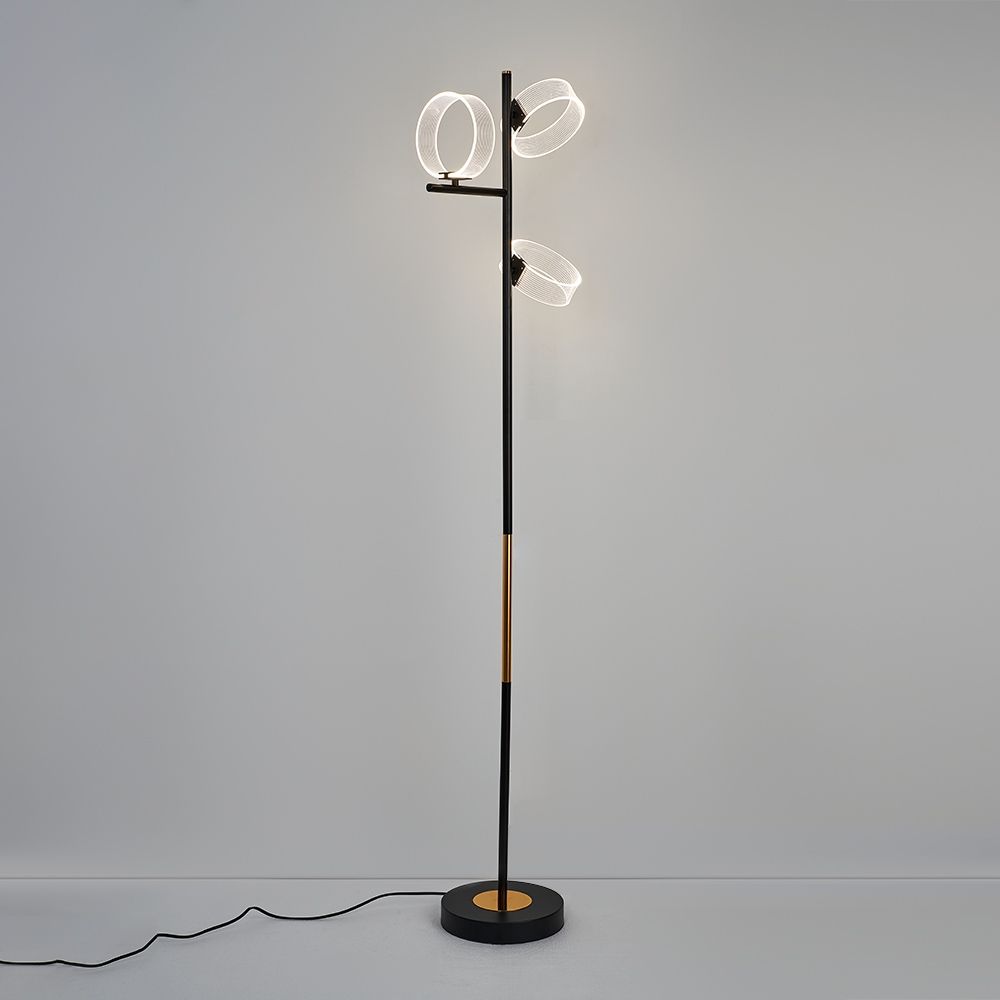 Modern Black & Gold LED Floor Lamp Acrylic Shade 3 Light Industrial
