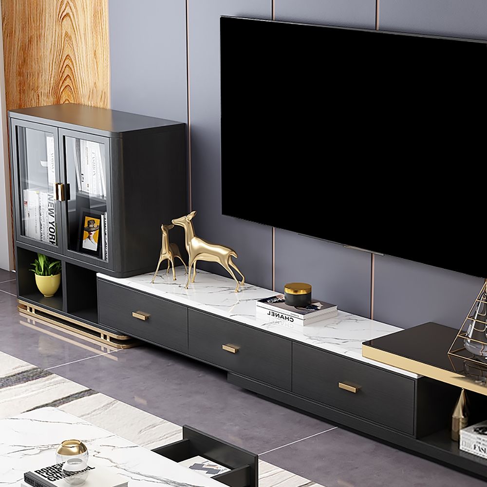 71" to 104" Modern White&Black Extendable TV Stand Console with Storage