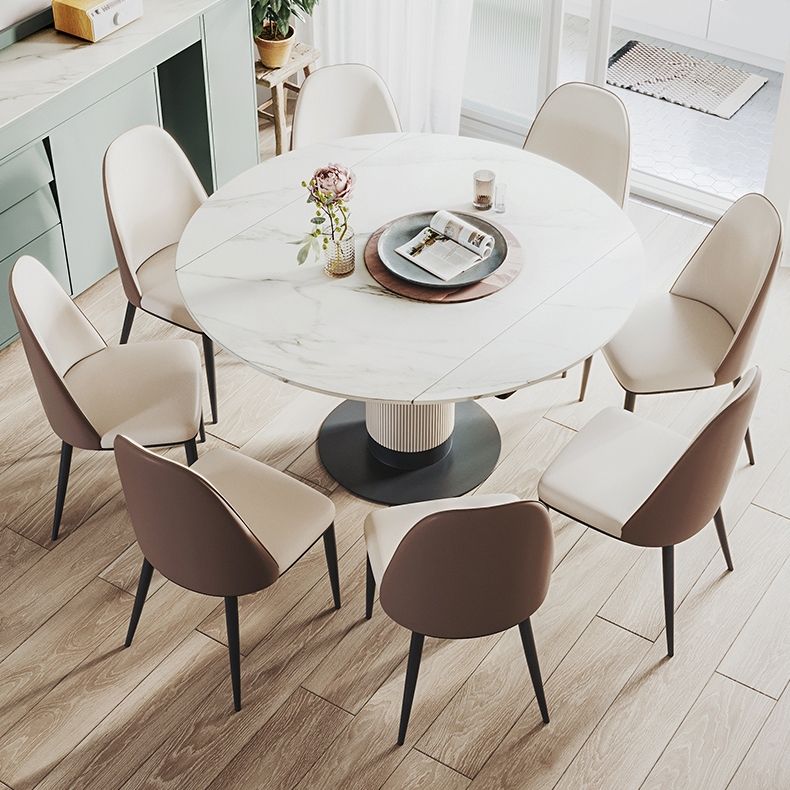 Mesa de Comedor de Piedra Extensible de Hoja Moderna Base de Acero al