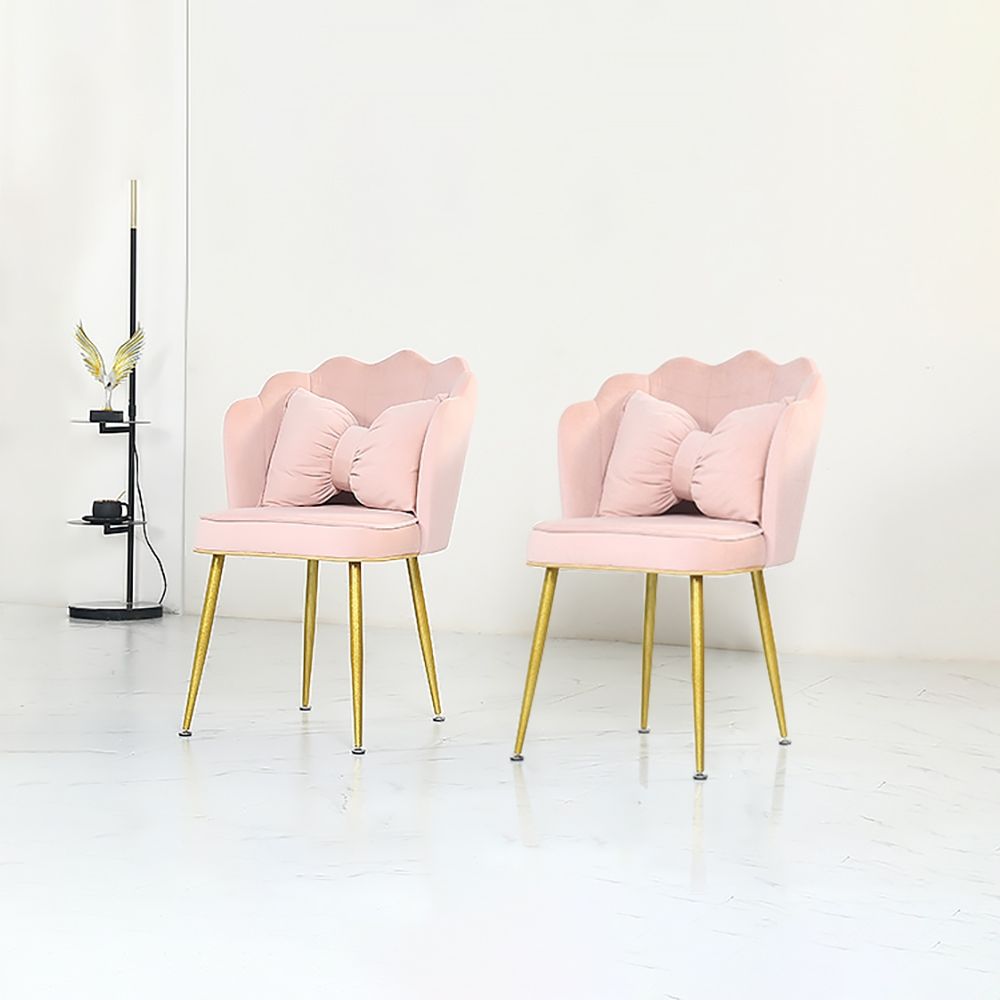 Modern Lovely Round Pink Velvet Upholstered Gold Dining Room Chair