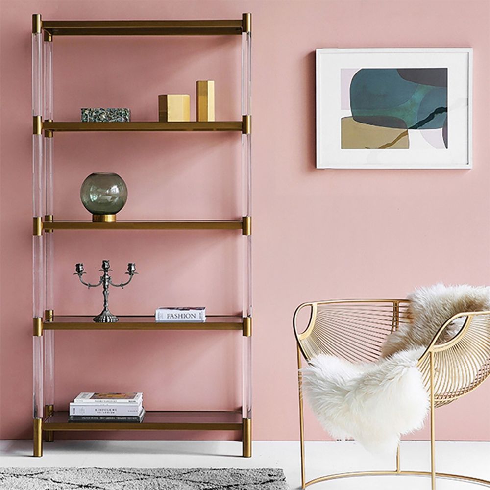 Gold & Clear Acrylic Bookshelf 4-Tier Modern Bookcase