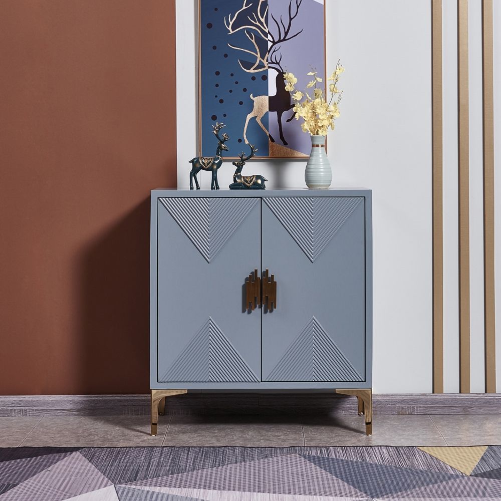 Modern Shoe Blue Shoe Storage with Doors and Shelves Gold