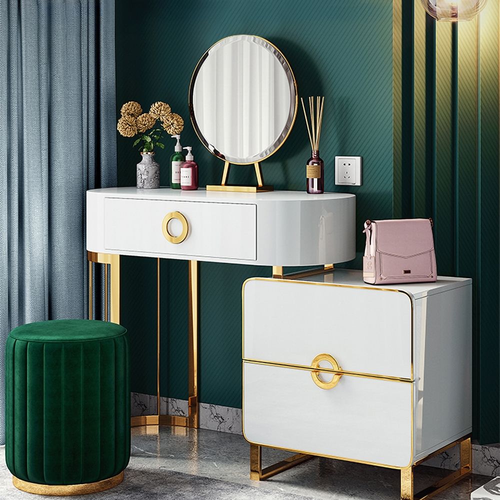 Modern White Makeup Vanity with Side Cabinet Dressing Table with ...