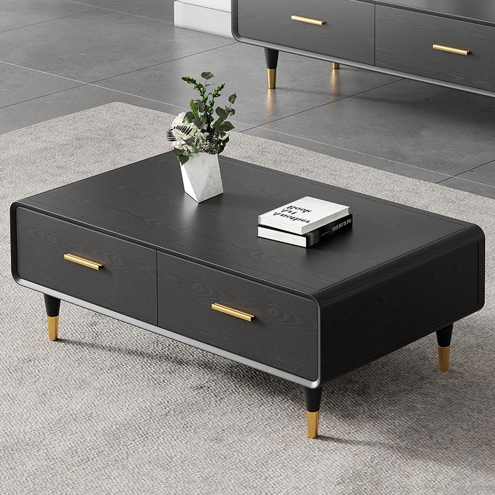 Modern Black Coffee Table with Storage Rectangular Coffee Table with 4
