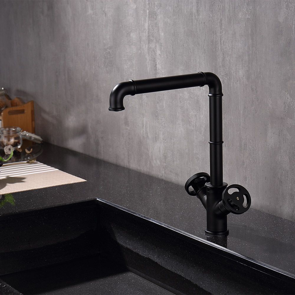 Ruth Industrial Matte Black Single Hole Kitchen Faucet Brass Double Handle
