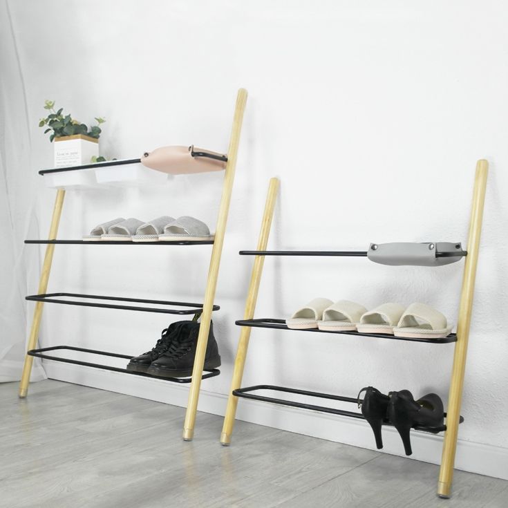 Modern Minimalist Ladder Shoe Shelf Wall Leaning Shoe Rack 4 Tiers