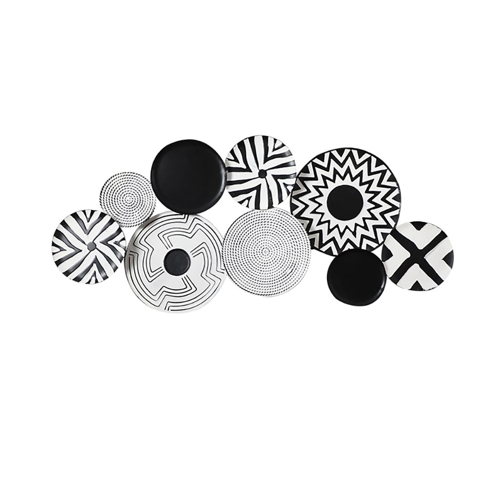 Black & White Abstract Geometric Pattern Metal Round Wall Decor Art