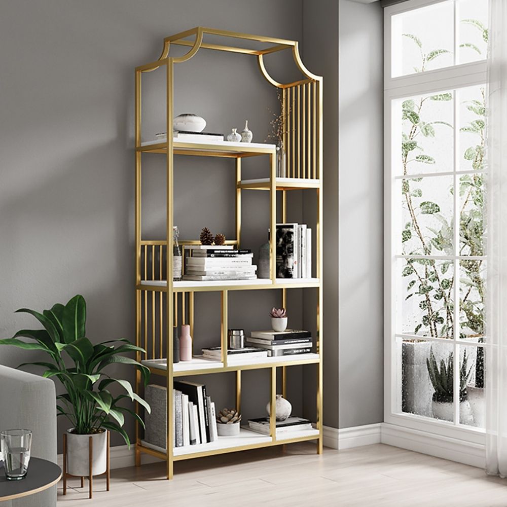 Luxury Standing Etagere Bookshelf in Gold&White