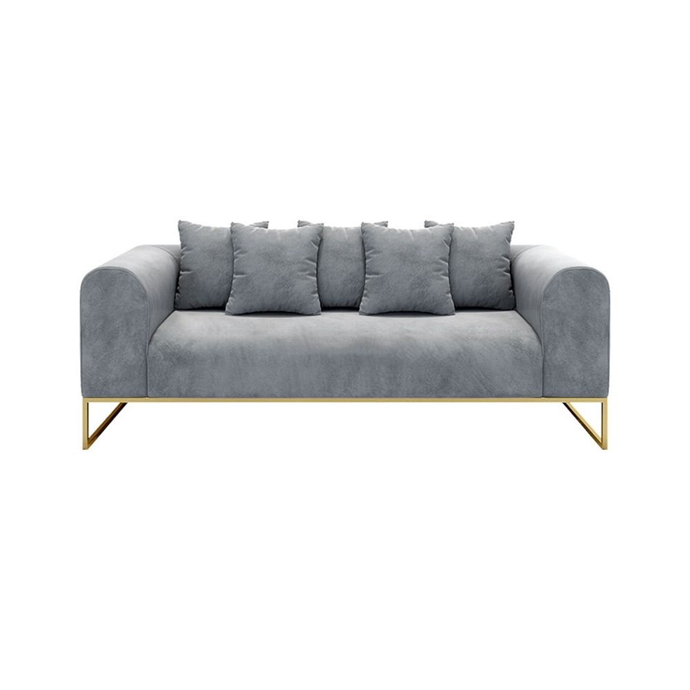 2000mm Modern Grey Velvet Upholstered Sofa 3-Seater Sofa in Gold Legs