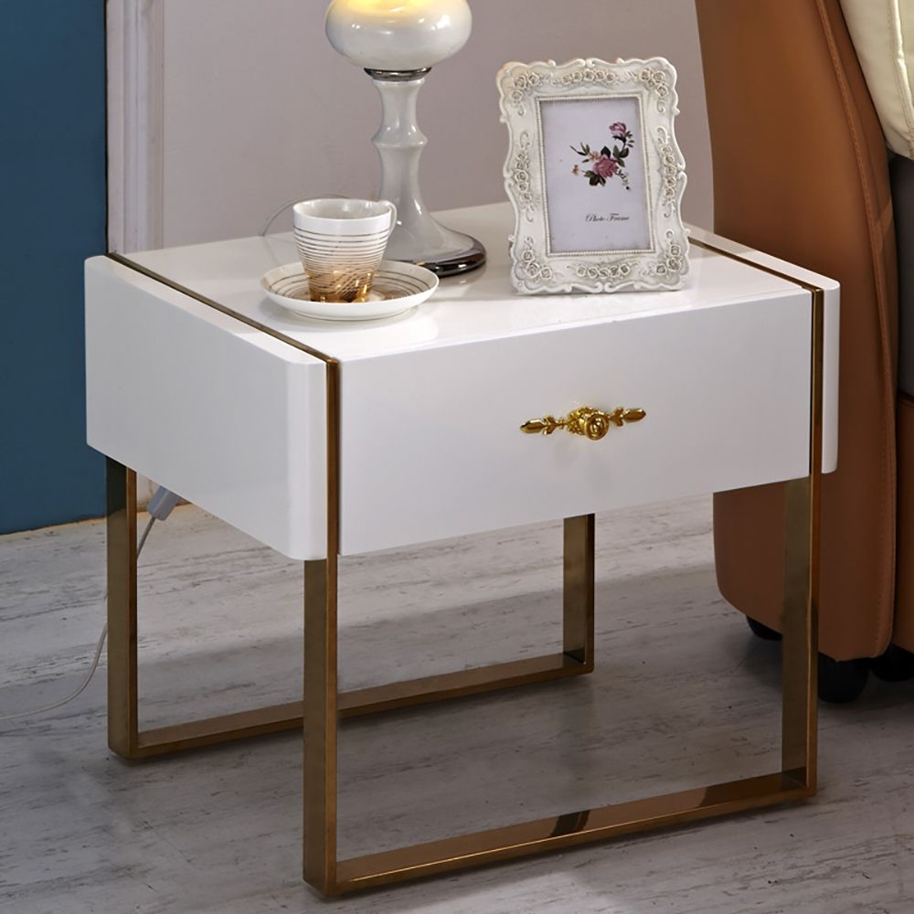 Modern White Nightstand 1Drawer Lacquered Luxury Bedside Table