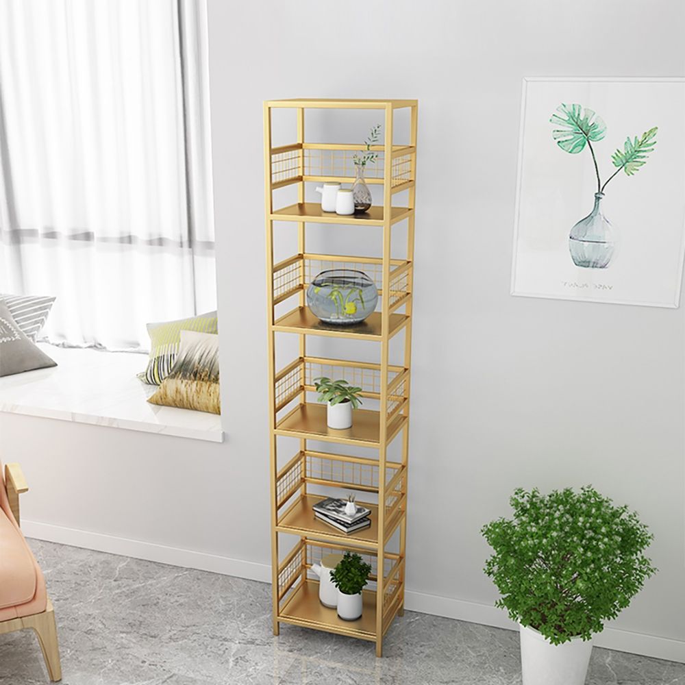 5Tier Gold Bookshelf Metal Freestanding Narrow Bookcase