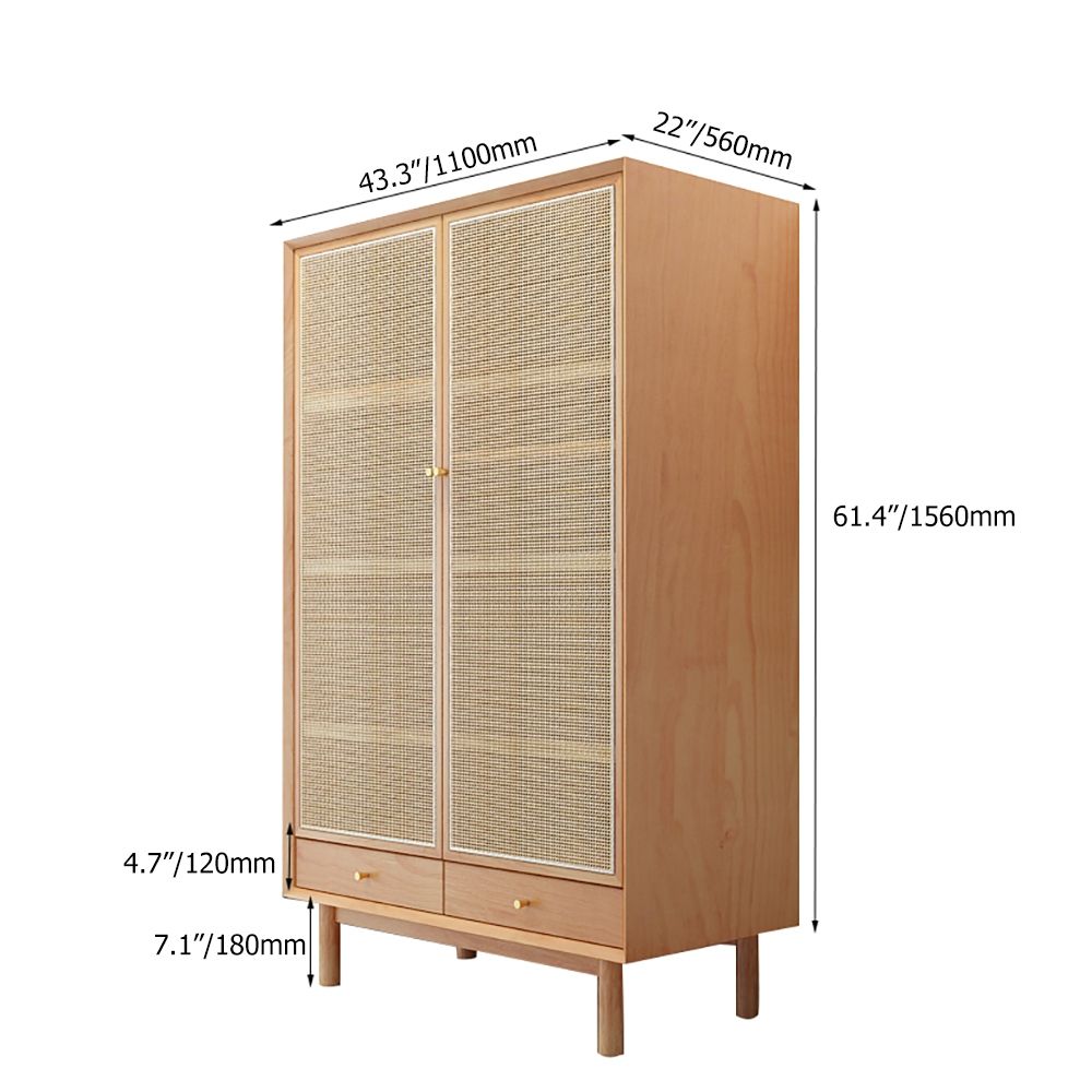Cottage Natural 2-Door Rattan Woven Closet with Drawers & Shelves