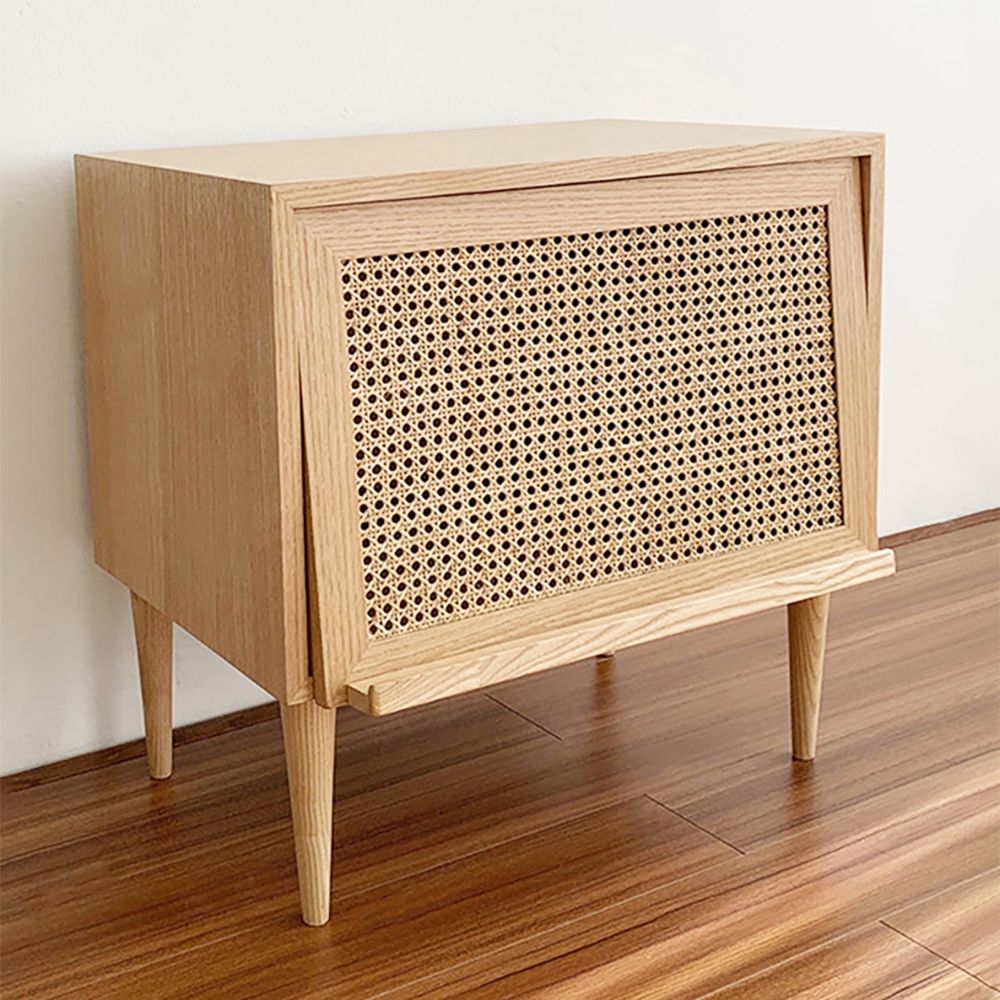 Nordic Natural Nightstand 1Door Rattan Woven Bedside Table
