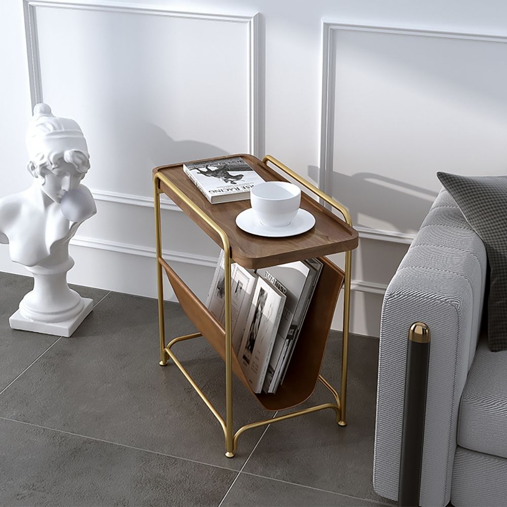 Modern Gold End Table with PU Shelf & Metal Frame Side Table