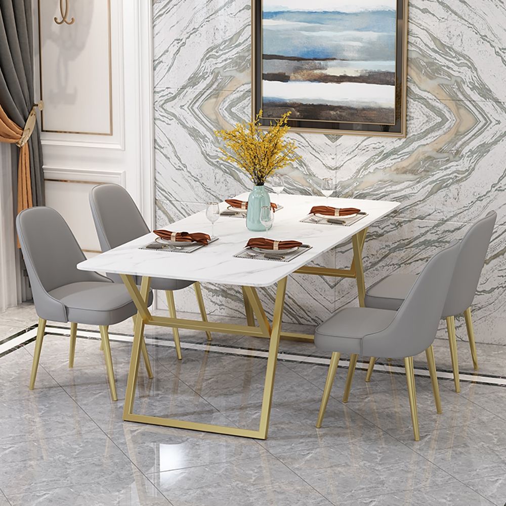 Modern Luxury Marble Dining Table In Gold Metal Legs 