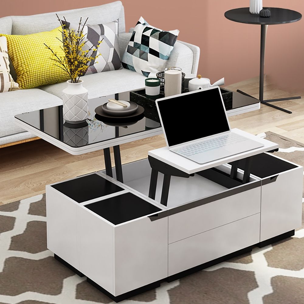 Modern White Lift Top Coffee Table with Drawers & Storage Multifunction ...