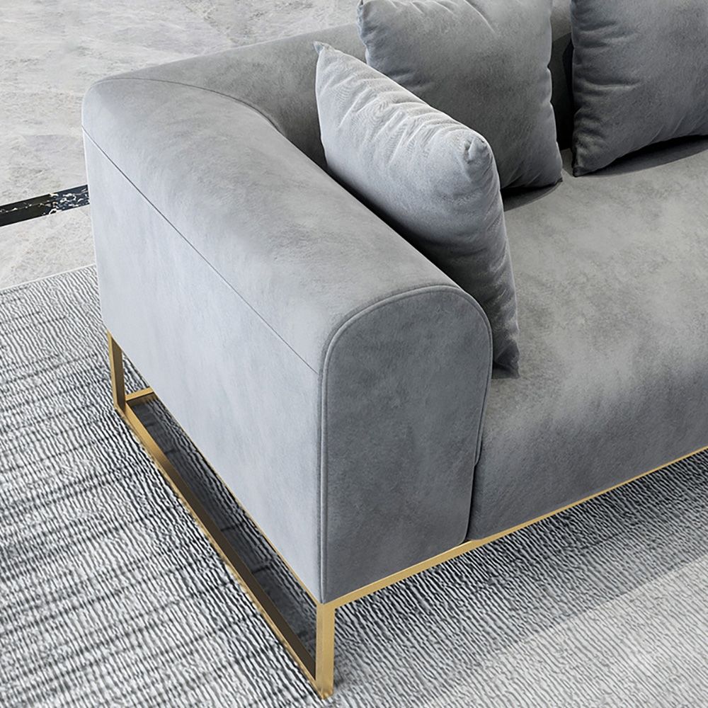 2000mm Modern Grey Velvet Upholstered Sofa 3Seater Sofa in Gold Legs