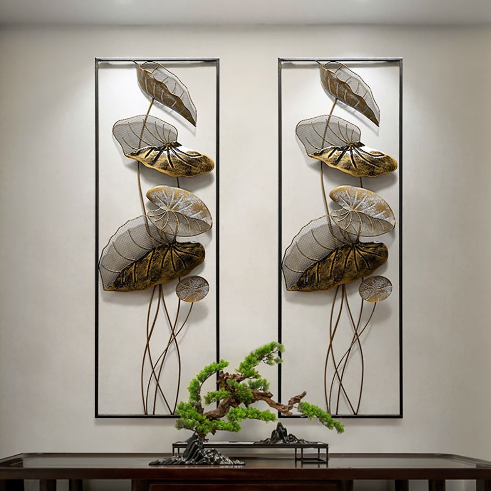 2 Pieces Metal Lotus Leaf Home Wall Decor Set