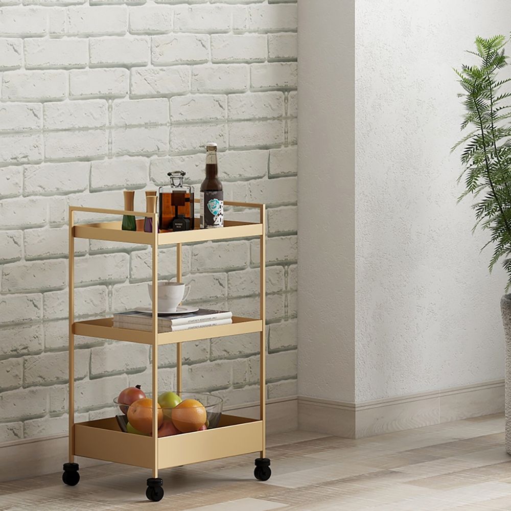 3-Tiered Tray Gold Rolling Storage Cart with Wheels & Handles Metal