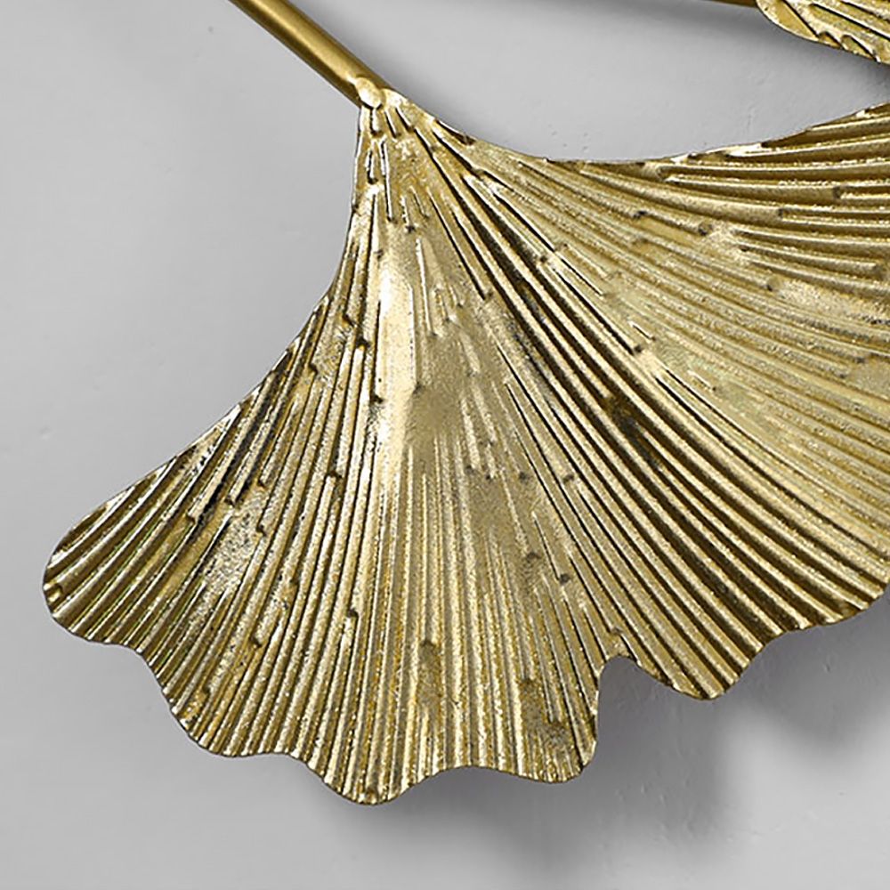 3D Golden Metal Ginkgo Leaves Light Luxury Wall Decor Art