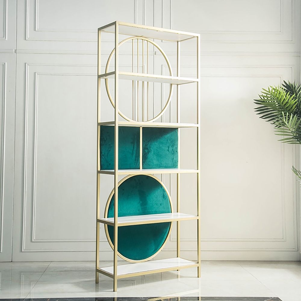 5Tier Gold Tall Bookshelf Metal Bookcase with Green Background