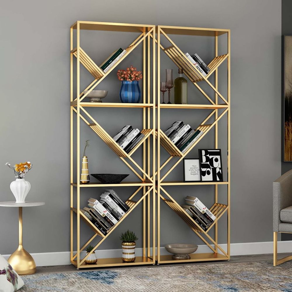 Modern Geometric Bookshelf in Gold 70"