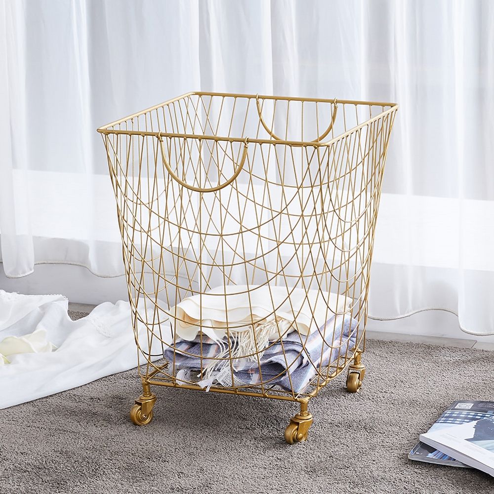 Large Square Metal Rolling Laundry Hamper with Handles