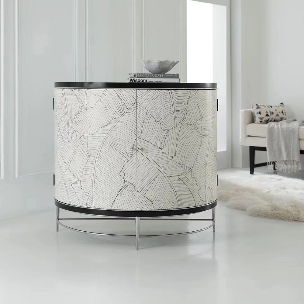 Nordic Black White Cabinet Semi Circle Leaf Patterns Accent Cabinet   690ed4e26fd74073857158d8f85e63fc 