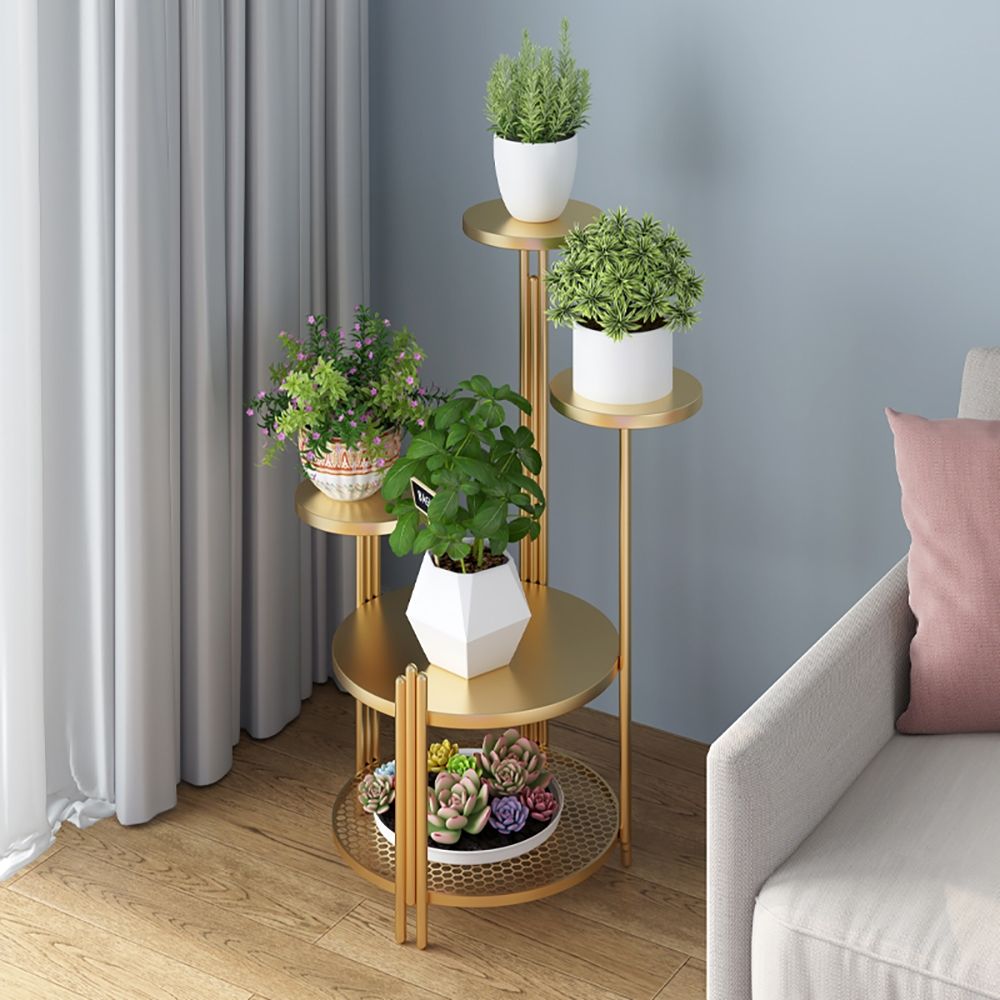 5-Tiered Modern Metal Tree-Shaped Plant Stand in Gold