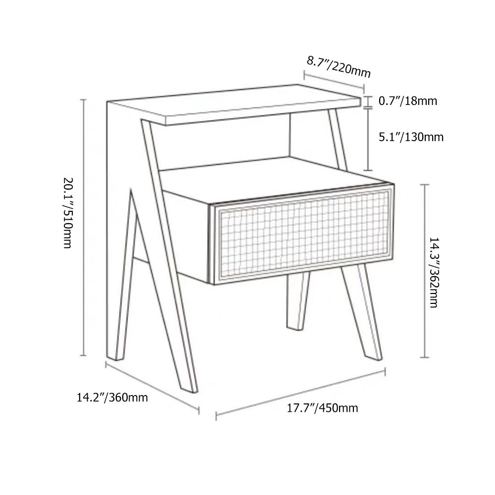 Nordic Black Nightstand 1Drawer Bedside Table Rattan Woven
