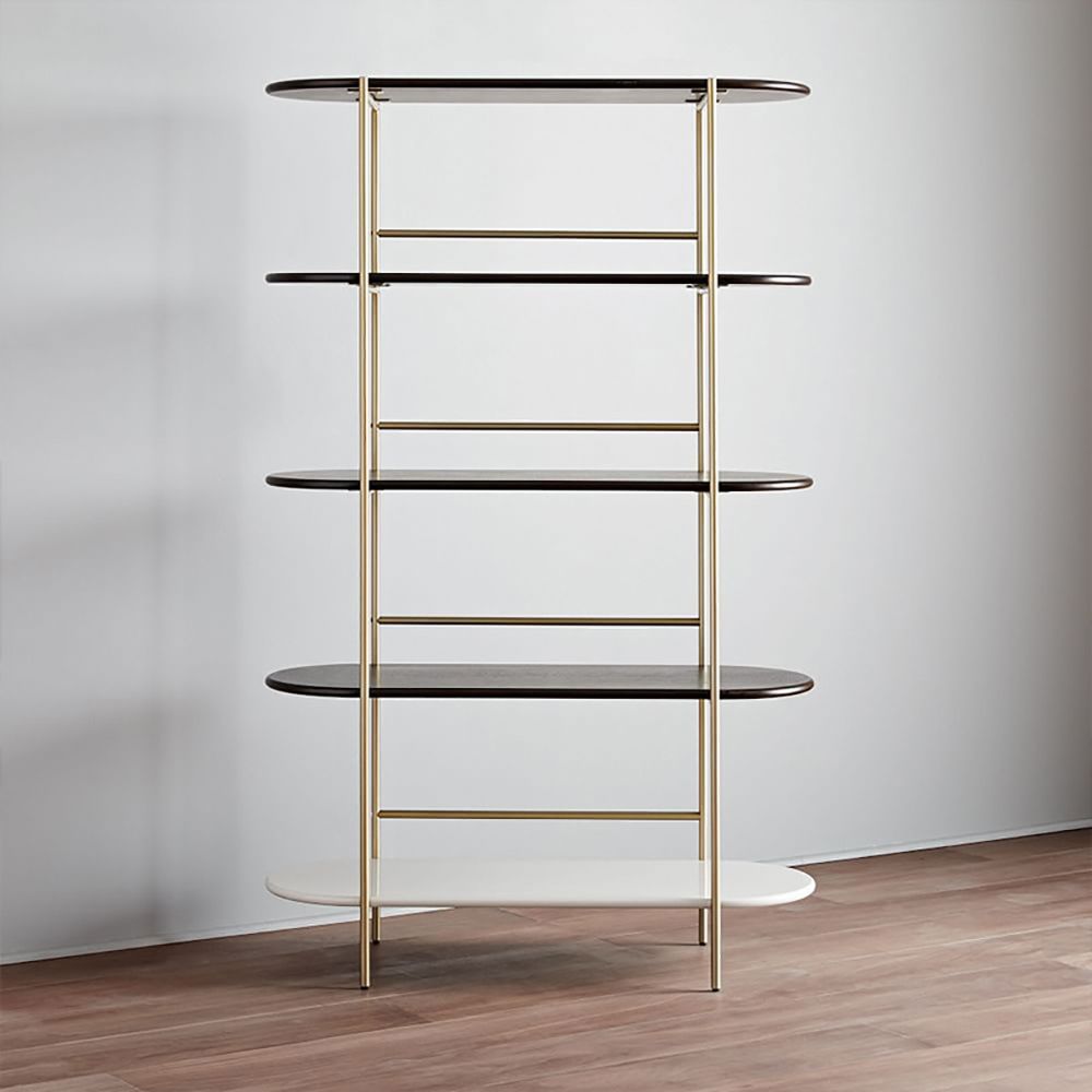 70.9" Contemporary 5Tiered Etagere Bookshelf in Gold & White & Black