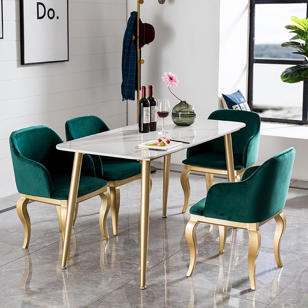 Green Dining Chair Upholstered Velvet Dining Chair in Gold Finish Legs