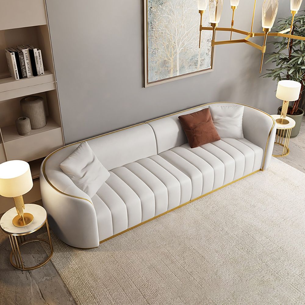 89" Modern Faux Leather Upholstered Sofa 3Seater Sofa in Gold Legs