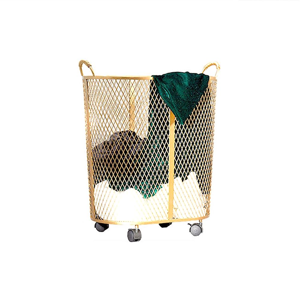 21.7'' Gold Metal Laundry Basket Oval on Wheels in Gold