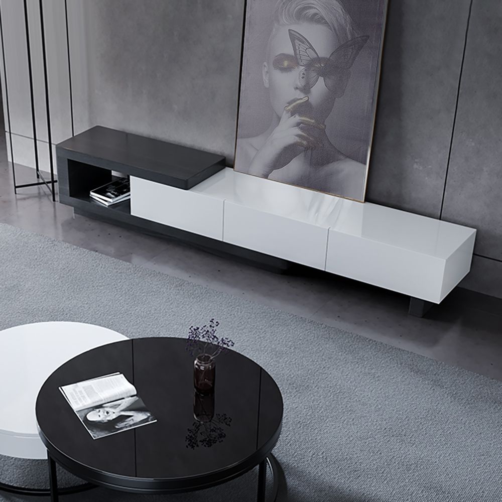 Modern TV Stand Retracted & Extendable 3Drawer Media Console