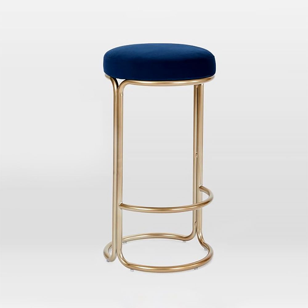 750mm Height Bar Stool Blue Velvet Upholstery Modern Bar Chair