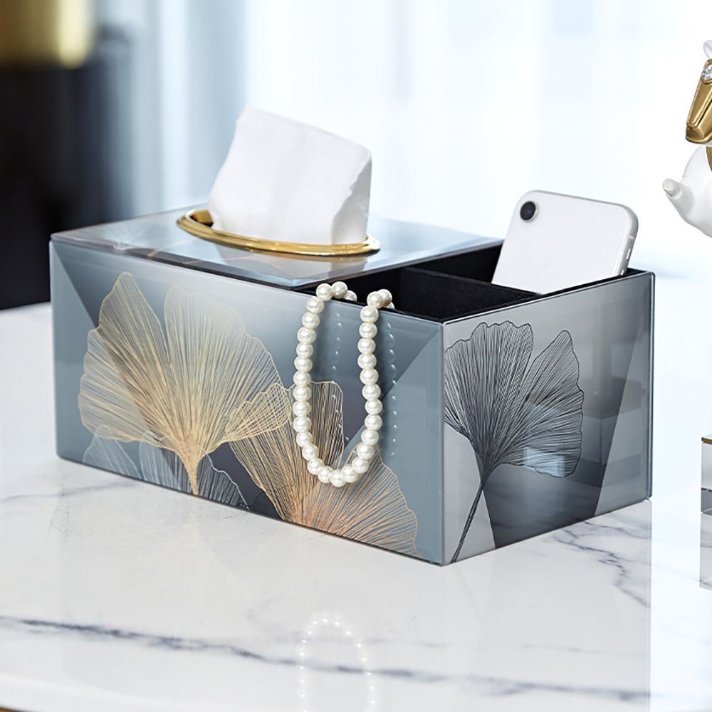 Modern Luxury Multifunctional Glass Tissue Box Cover with Remote Holder