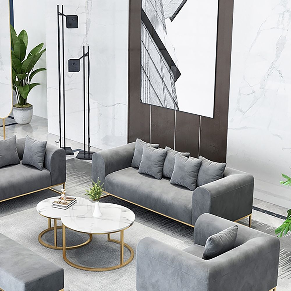2000mm Modern Grey Velvet Upholstered Sofa 3Seater Sofa in Gold Legs