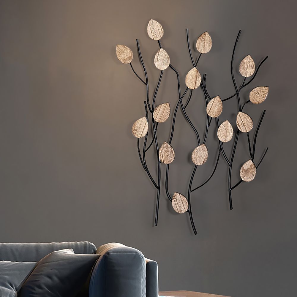 23.6" x 32.7" Metal Natural Branches Leaf Home Wall Decor