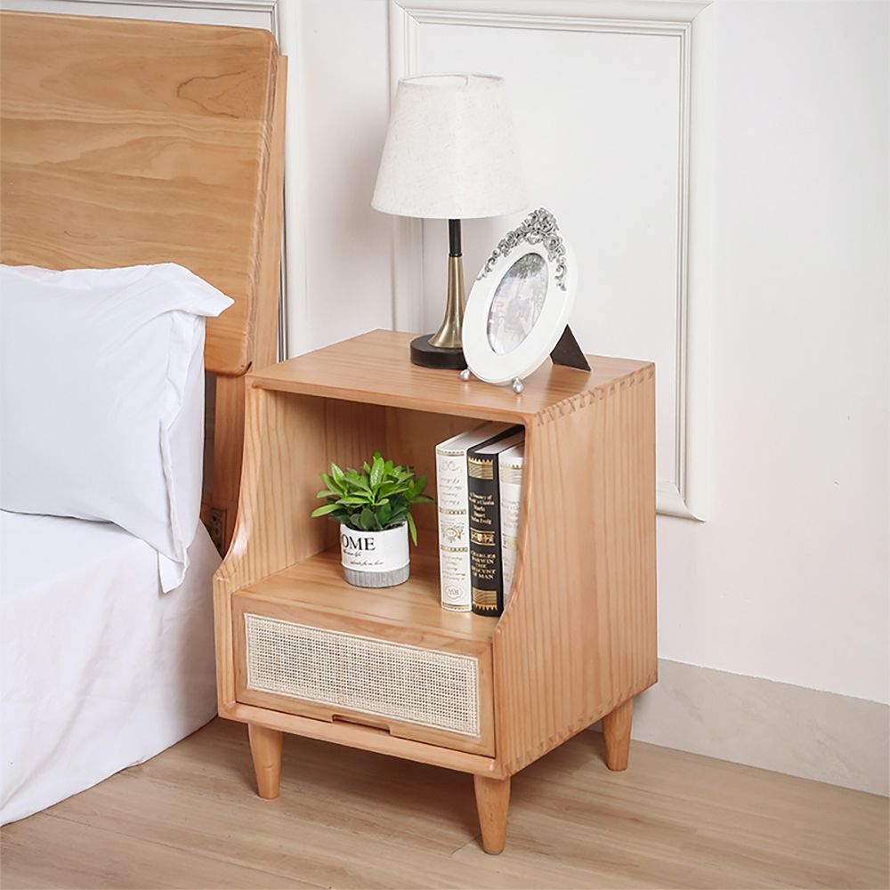 Natural Nightstand Nordic 1Drawer Rattan Woven Bedside Table