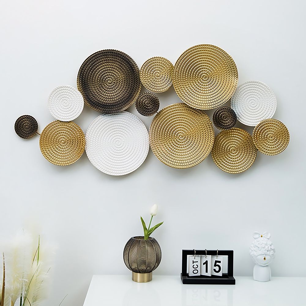 1130mm Metallic Gold & White Multicircles Living Room Wall Art Decor Set