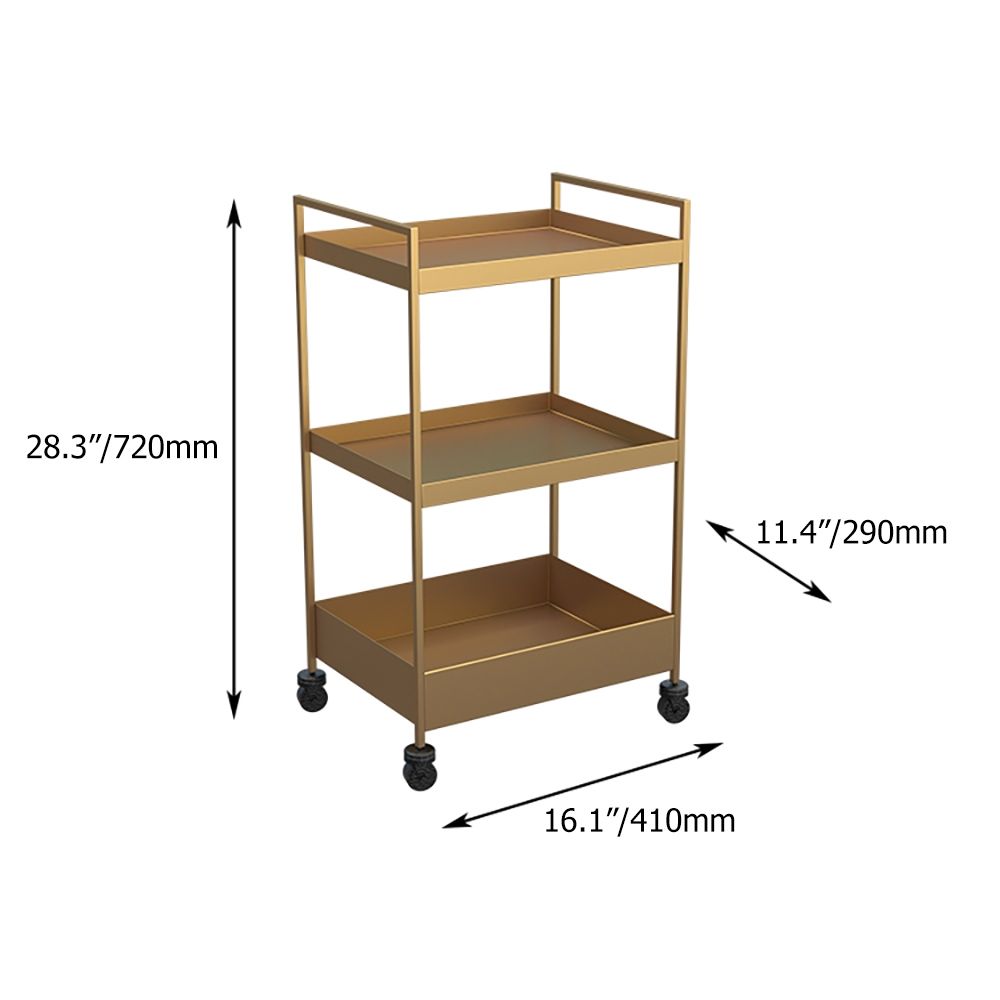 3Tiered Tray Gold Rolling Storage Cart with Wheels & Handles Metal