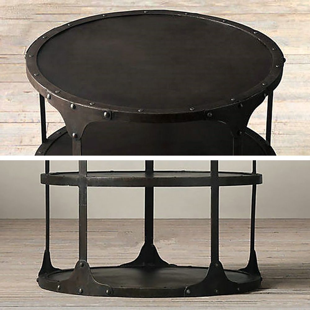 Retro Black Round End Table with Shelves 3Tiered Metal Side Table