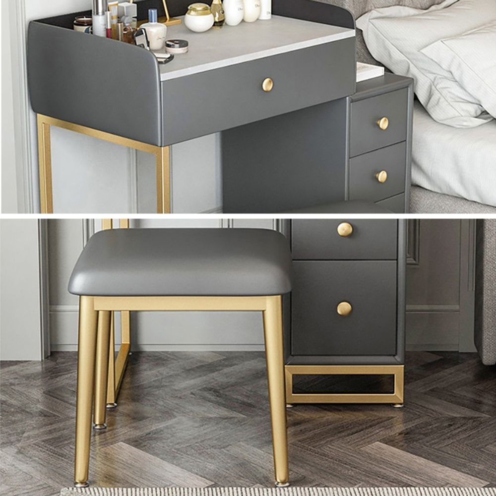 Modern Gray Makeup Vanity Retracted Faux Marble Dressing Table with