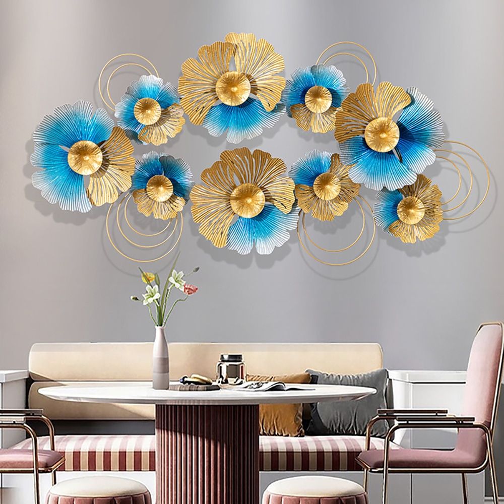 Modern Creative Hanging Gold & Blue Metal Ginkgo Leaves Home Wall Decor