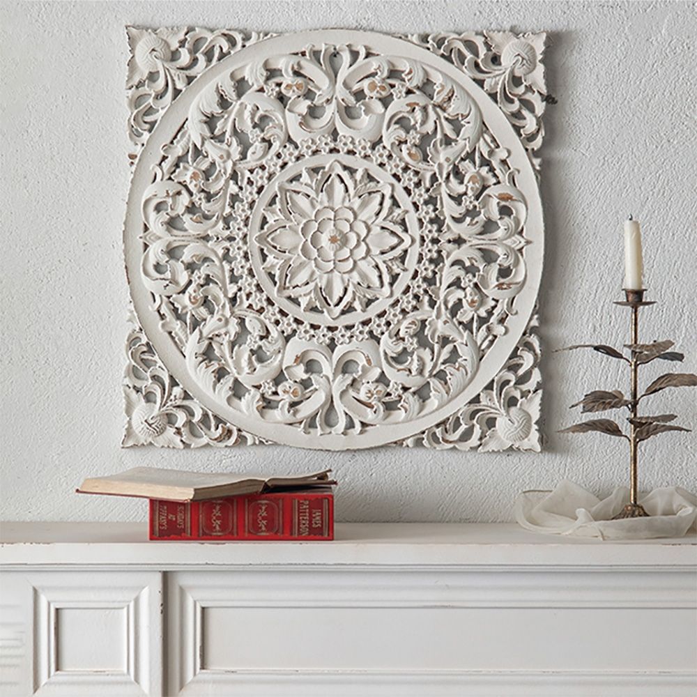 Distressed White Medallion Wall Art Decor French Country