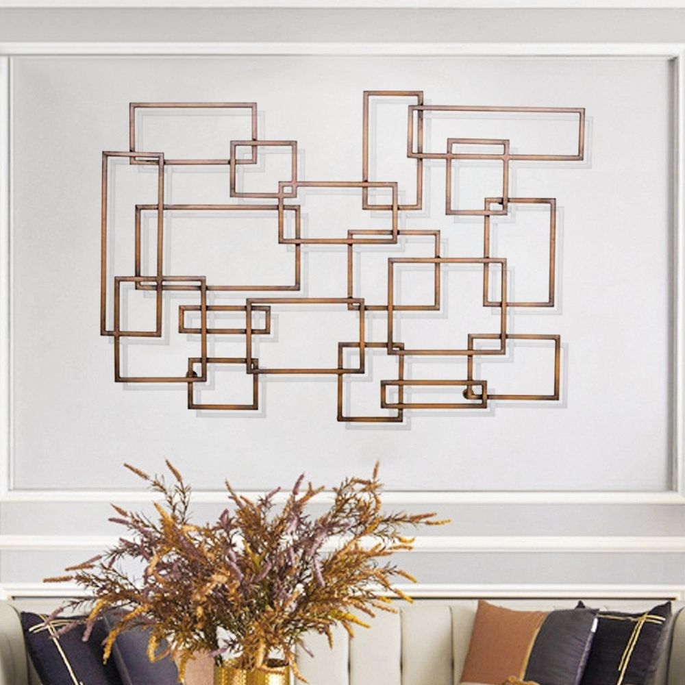 39.4" x 26.8" Modern Distressed Geometric Rectangular Metal Wall Decor