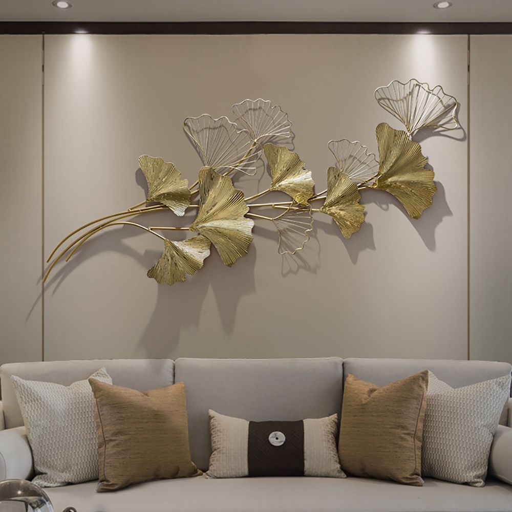 3D Golden Metal Ginkgo Leaves Light Luxury Wall Decor Art