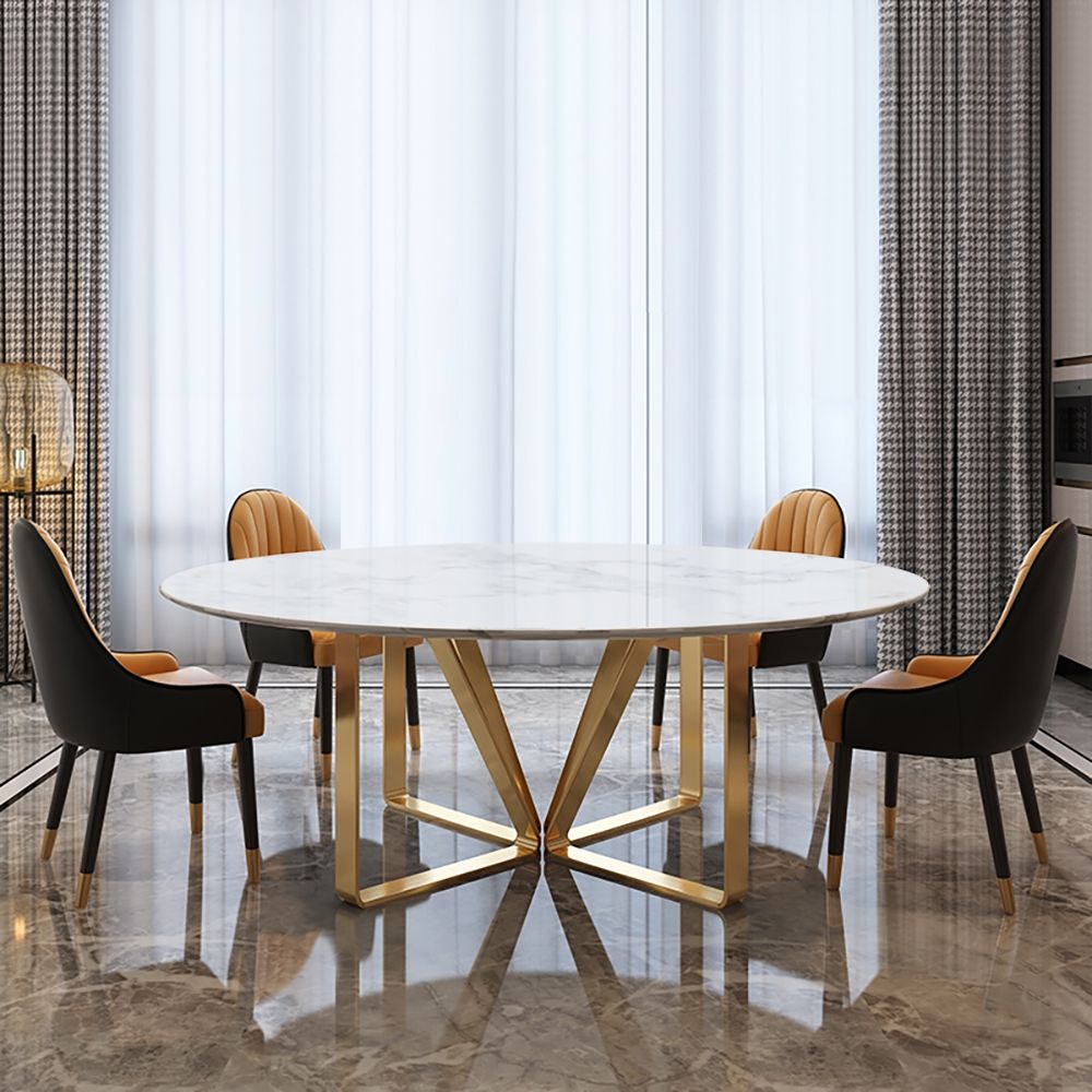 Modern Round Dining Table with Marble Top Stainless Frame