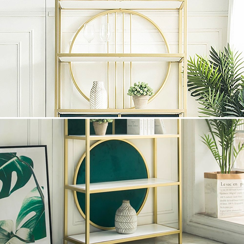 5Tier Gold Tall Bookshelf Metal Bookcase with Green Background